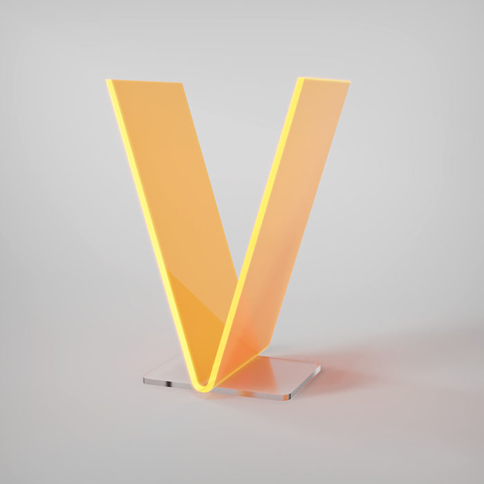 Anita Letters - Letras metacrilato - V - Naranja fluor